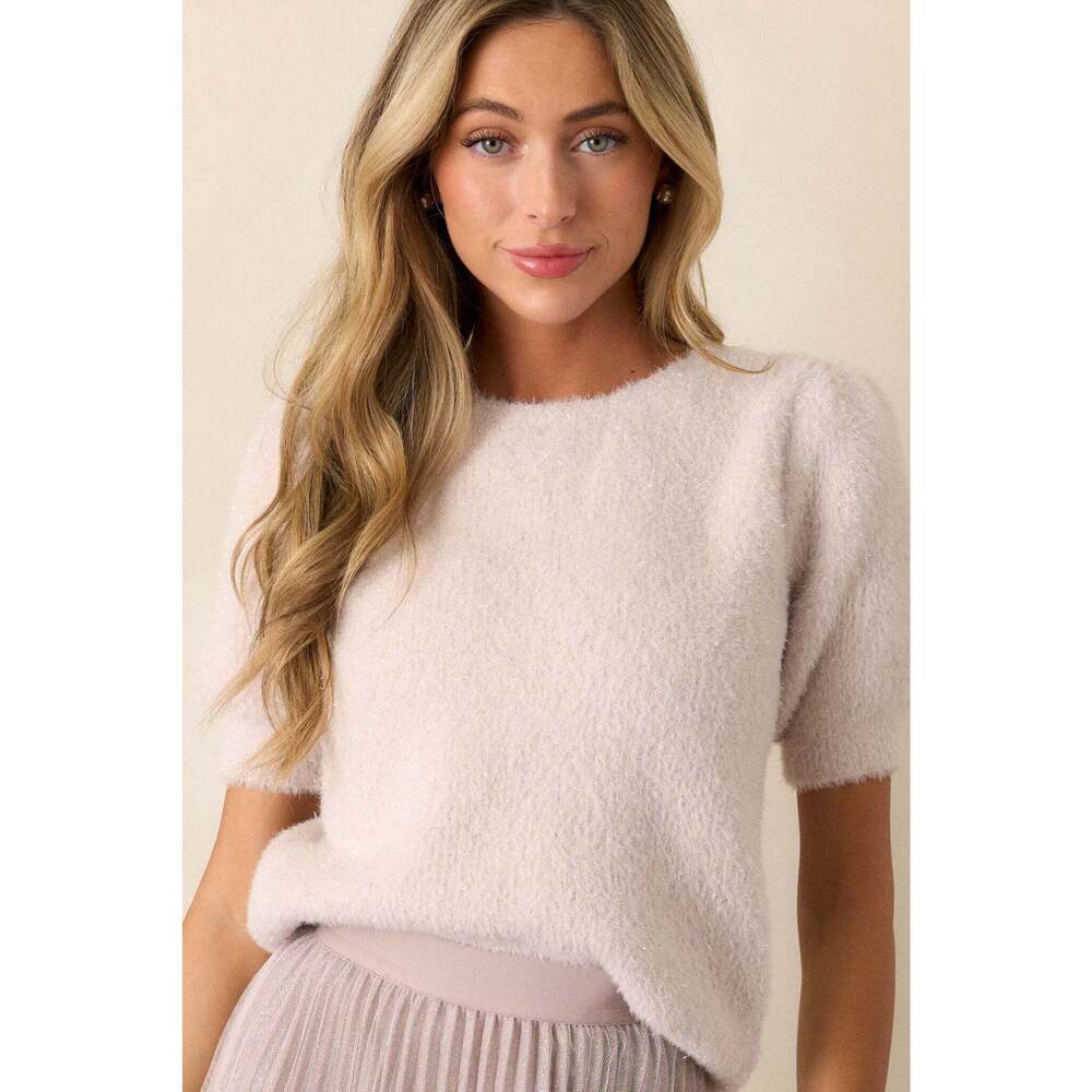 Red Dress Glittering Dreams Light Mauve Short Sleeve Sweater Size MM / Mauve